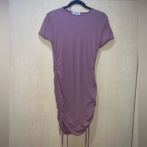 Solid drawstring ruched side bodycon dress